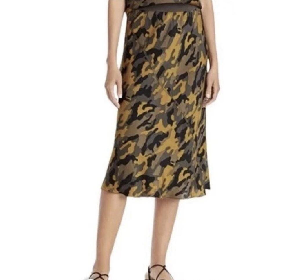 ATM Michael Thomas Melillo Silk Camo Midi Skirt M